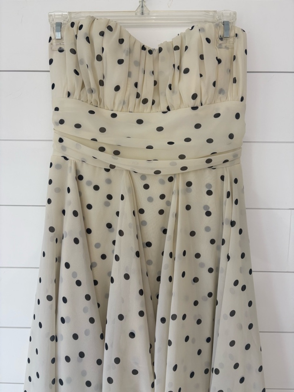 B Darlin Polka Dot Strapless Hi Low Dress Padded Size 9/10 Cream - Picture 3 of 12